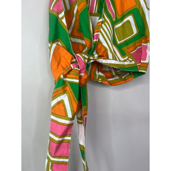 NEW S/W/F Poplin Open Back Tie Halter High Neck Top Solstice Green Pink Orange - Picture 7 of 8